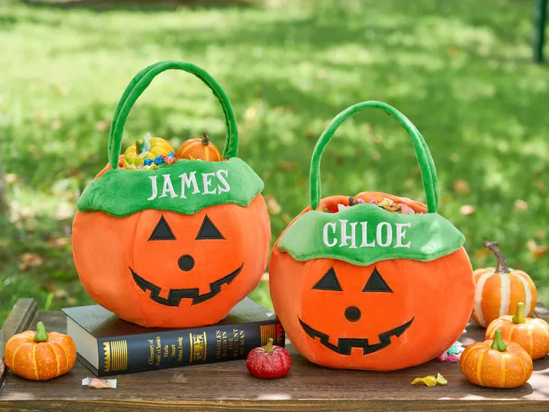 Halloween Basket for Boys, Custom Embroidered Trick or Treat Bag
